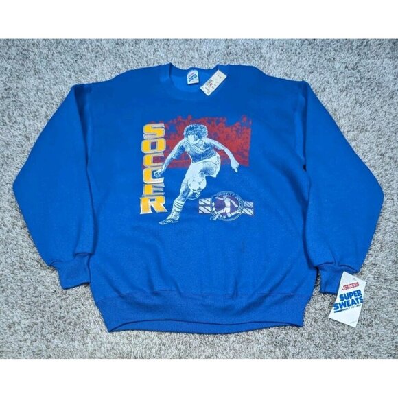 Jerzees Other - Vintage Jerzees Sweatshirt Men's XL Blue Soccer 90s Long Sleeve Crew Neck